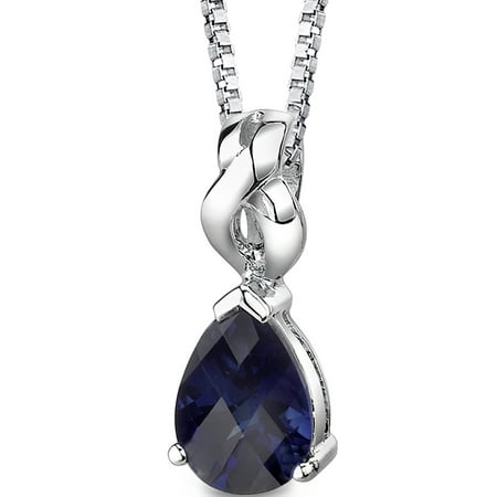 Peora 3.00 Ct Pear Shape Created Blue Sapphire Rhodium-Plated Sterling Silver Pendant, 18