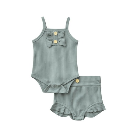 Frobukio 2Pcs Infant Baby Girls Casual Suit Solid Color Sleeveless Sling Romper Tops+Ruffled Shorts Clothes Sets Blue 3-6 Months
Frobukio 2Pcs Infant Baby Girls Casual Suit Solid Color Sleeveless Sling Romper Tops+Ruffled Shorts Clothes Sets Blue 3-6 Months
