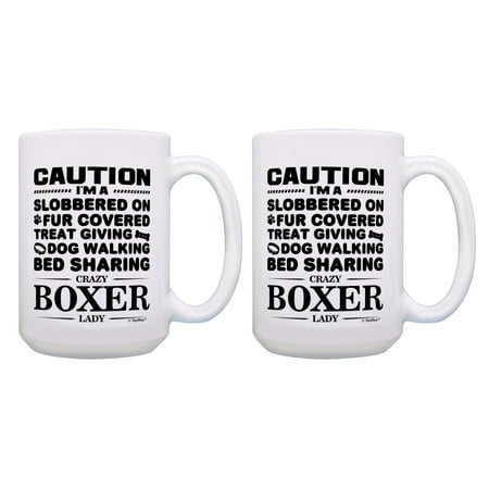 ThisWear Funny Boxer Mug Set Crazy Boxer Lady Set Boxer Dog Gifts 2 Pack 15oz Coffee Mugs
