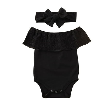 Douhoow Newborn Girls Romper Balck Lace Off Shoulder Jumpsuit with Bowknot Headband
Douhoow Newborn Girls Romper Balck Lace Off Shoulder Jumpsuit with Bowknot Headband