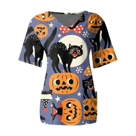 purcolt Scrubs for Women Womens Halloween Print Professional Scrubs Tops Short Sleeve V Neck Nursing Workwear Tunic Working Uniform Blouse Medical Blouse with Pockets
purcolt Scrubs for Women Womens Halloween Print Professional Scrubs Tops Short Sleeve V Neck Nursing Workwear Tunic Working Uniform Blouse Medical Blouse with Pockets