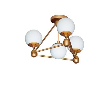 Dainolite 4 Light Flush Mount, Gold Finish w/White Glass Balls