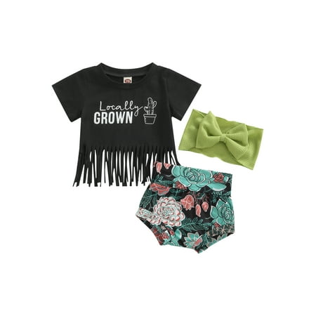 Inevnen Baby Girls Shorts Set Letters Print Tasseled T-shirt with Flower Shorts and Bowknot Hairband
Inevnen Baby Girls Shorts Set Letters Print Tasseled T-shirt with Flower Shorts and Bowknot Hairband