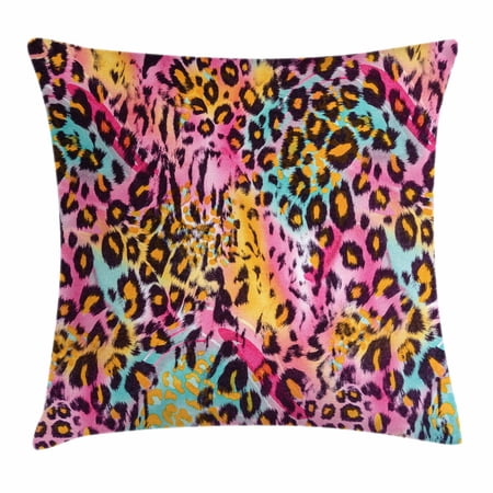 Leopard Print Throw Pillow Cushion Cover, Mottled Exotic Panthera Skin Pattern Colorful Camouflage Style Safari Theme, Decorative Square Accent Pillow Case, 24 X 24 Inches, Multicolor, by Ambesonne