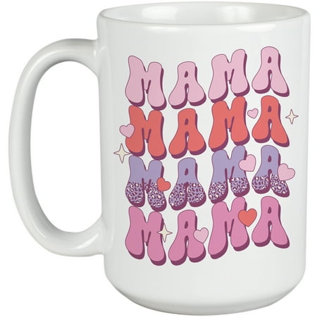 Mama Retro Groovy Wavy Text Mother s Day Art Merch Gift White 15oz Ceramic Mug