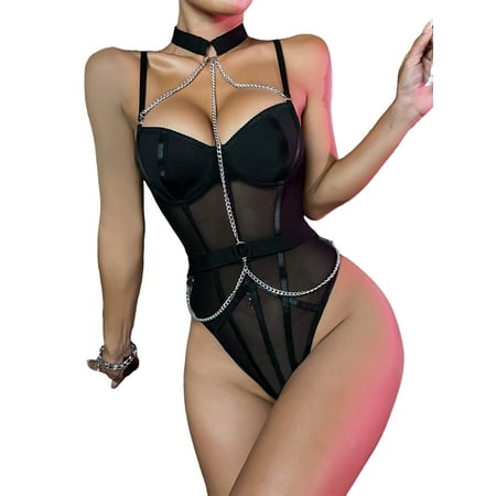 Avamo Ladies Bodysuit Solid Color Lingerie Sleeveless Sleepwear See Through Nightwear Sexy Club Babydoll Black M
Avamo Ladies Bodysuit Solid Color Lingerie Sleeveless Sleepwear See Through Nightwear Sexy Club Babydoll Black M