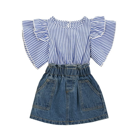 Canrulo Toddler Kids Baby Girls Fly Sleeve Striped Cotton O-Neck Tops Denim Skirt Sets Blue 2-3 Years
Canrulo Toddler Kids Baby Girls Fly Sleeve Striped Cotton O-Neck Tops Denim Skirt Sets Blue 2-3 Years