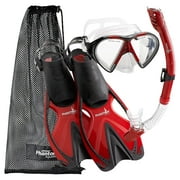 Phantom Aquatics Speed Sport Mask Fin Snorkel Set Adult, Red - Large/X-Large/Size 9 to 13