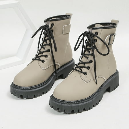 Women‘s Platform Combat Boots Lace Up Metal Buckle Decor Ankle Boots Non Slip Round Toe Shoes
Women‘s Platform Combat Boots Lace Up Metal Buckle Decor Ankle Boots Non Slip Round Toe Shoes