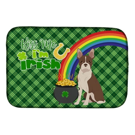 Red Boston Terrier St. Patrick s Day Dish Drying Mat 14 in x 21 in