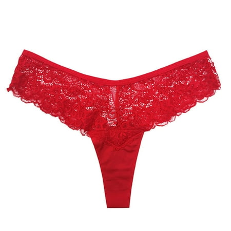 Womens Lingerie Underwear Women Lace Thongs Panties Ladies Hollow Out Underpants Perspective Hollow Lace Panties (Order Remarks Packed Separately) Red S
