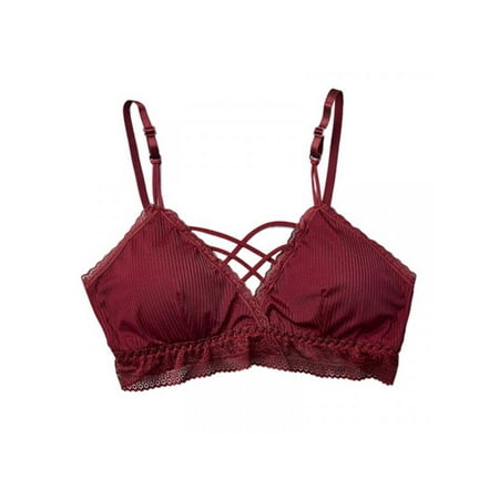 Women Sexy Lace Padded Tube Top Without Rims Bra Chest Cross Openwork Vest