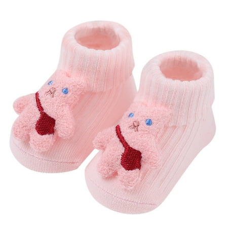 kpoplk Baby Winter Socks Girls Socks Baby Cotton Slip Socks Cartoon Socks Toddler Boy Socks(Pink)