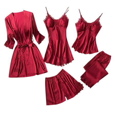 Women s Sleepwear Women s Satin Pajama Set 5Pcs Floral Lace Trim Lingerie Sleepwear Womens Pajama Sets
Women s Sleepwear Women s Satin Pajama Set 5Pcs Floral Lace Trim Lingerie Sleepwear Womens Pajama Sets