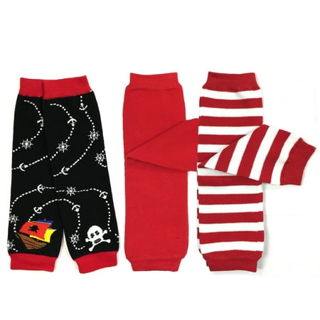 

Wrapables® Baby 3-Pair Fun and Playtime Leg Warmers Sea Adventures Solid Red and Stripes
