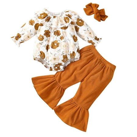 Aompmsdx Baby Girls Long Ruffled Sleeve Print Romper Bodysuit Tops Solid Corduroy Bell Bottomed Pant Trousers With Headbands Outfits Set 3Pcsdress
Aompmsdx Baby Girls Long Ruffled Sleeve Print Romper Bodysuit Tops Solid Corduroy Bell Bottomed Pant Trousers With Headbands Outfits Set 3Pcsdress