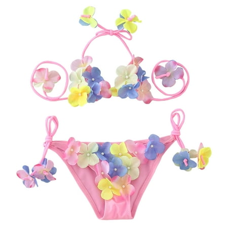 

Summer Toddlers Girls Baby Fashion Flowers Cute Lace Up Top Shorts Ruffles 2PCS Swimwear Swimsuit Bikini Child Kids Swim Beachwear