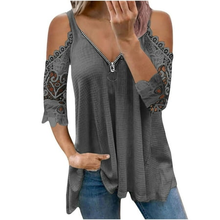 HTNBO Womens Plus Size Lace Hollow out T Shirts Casual Summer Half Sleeve Zip up SleeveV Neck Tops Corset Tops Gray 3XL
HTNBO Womens Plus Size Lace Hollow out T Shirts Casual Summer Half Sleeve Zip up SleeveV Neck Tops Corset Tops Gray 3XL