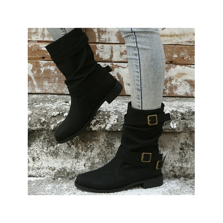 GENILU Womens Anti-Slip Winter Shoes Round Toe Boot Riding Booties Low Heel Mid Calf Boots Black 4.5
GENILU Womens Anti-Slip Winter Shoes Round Toe Boot Riding Booties Low Heel Mid Calf Boots Black 4.5