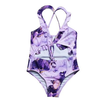IROINNID Toddler Girls Swimsuit Multicolor Crop One-piece Swimwear