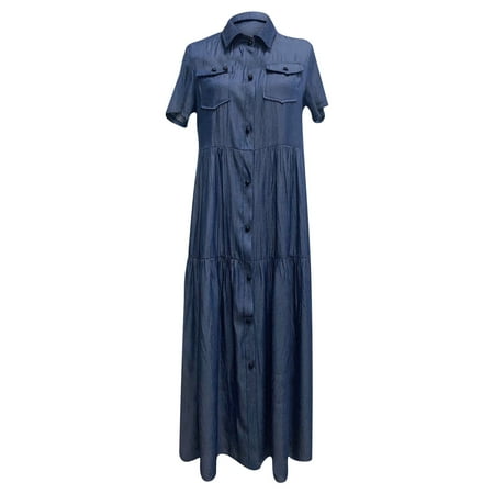 Pntutb Dresses for Women Clearance Button Loose Solid V-Neck Lmitation Denim Short Sleeve Long Dress
Pntutb Dresses for Women Clearance Button Loose Solid V-Neck Lmitation Denim Short Sleeve Long Dress