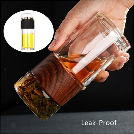 Dble-Walled Glass Tea Infuser Bottle Portable Travel g Strainer