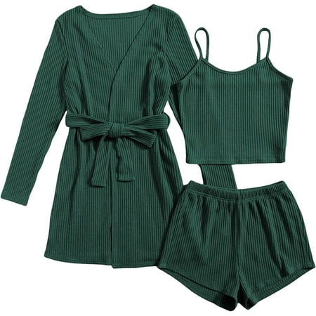 ZWUYIYHJ Womens Pajama Sets 3 Piece Lounge Set Ribbed Knit Cami Top and Shorts Soft Sleepwear with Robe Cardigan
ZWUYIYHJ Womens Pajama Sets 3 Piece Lounge Set Ribbed Knit Cami Top and Shorts Soft Sleepwear with Robe Cardigan