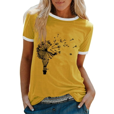 Women Fashion Casual Print O-Neck Loose Short Sleeve T-shirt Top Blouse Pullover Corset Tops for Women Yellow S
Women Fashion Casual Print O-Neck Loose Short Sleeve T-shirt Top Blouse Pullover Corset Tops for Women Yellow S