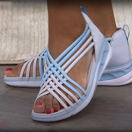 Egmy Sandals Women S Low-Top Breathable Fish Mouth Shoes Roman Women S Sandals Blue 36
