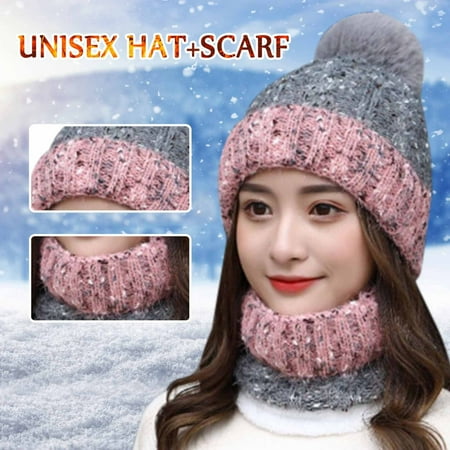 Womens Earmuffs Add Flocking Thermal Cycling Warm Winter Hat Knitting Scarf Hat