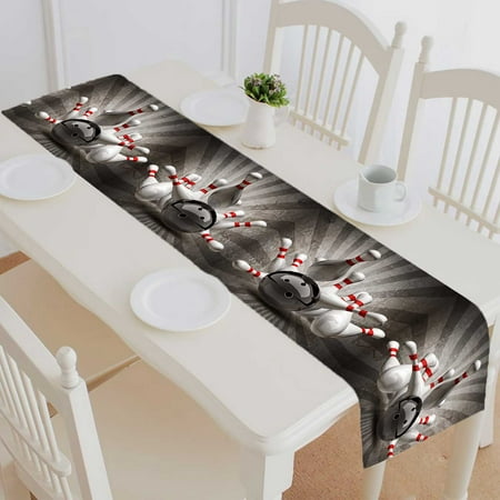 PKQWTM Bowling Ball Crashing Into The Pins Cotton and Linen Table Runner Kitchen Dining Room Supplies Size 16x72 Inch
PKQWTM Bowling Ball Crashing Into The Pins Cotton and Linen Table Runner Kitchen Dining Room Supplies Size 16x72 Inch