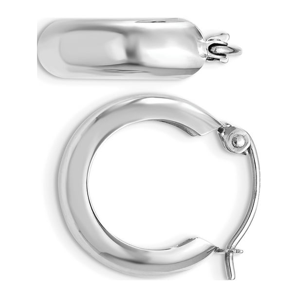 14k White Gold White 4mm Round Hoop (4.75x10mm) Earrings