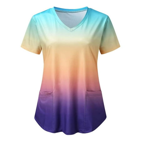 Akklian Scrubs for Women Working Uniform V-Neck Short Sleeve Scrubs Top Gradient Printing Pocket Blouse Top
Akklian Scrubs for Women Working Uniform V-Neck Short Sleeve Scrubs Top Gradient Printing Pocket Blouse Top