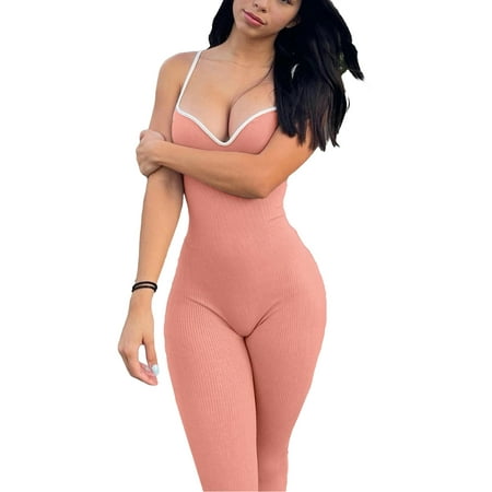 Women Spaghetti Strap Sling Jumpsuits V-Neck Low-Cut Ribbed Long Rompers Sports Yoga Bodysuit
Women Spaghetti Strap Sling Jumpsuits V-Neck Low-Cut Ribbed Long Rompers Sports Yoga Bodysuit