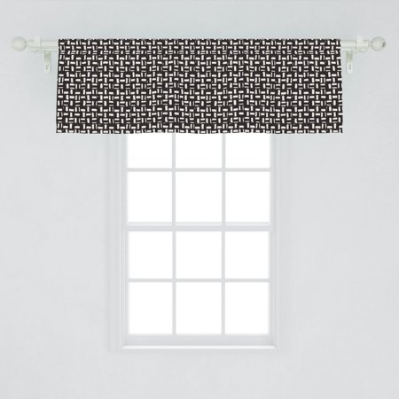 Black and Ivory Window Valance, Hand Drawn Repeating Stripes with Grunge Effect on Dark Toned Backdrop, Curtain Valance for Kitchen Bedroom Decor with Rod Pocket, by Ambesonne