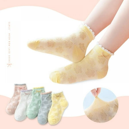 

5 Pairs Baby Chidren Girl Lace Socks Eyelet Frilly Lace Socks Cotton Ankle Socks for Children