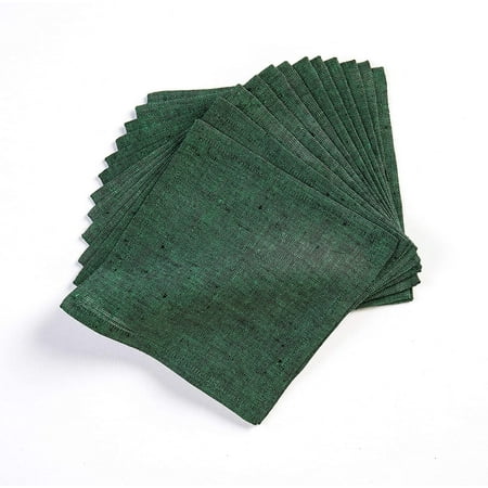 Linen Cocktail Napkins - Forest Green 6 x 6 Inch Set of 12 - Athena Natural Fabric Handcrafted 100% Pure Linen Europea