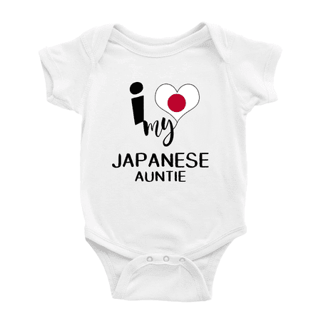 I Heart My Japanese Auntie Japan Love Flag Baby Romper (White 3-6 Months)
