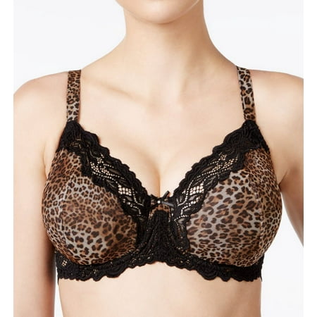 Women s Lunaire 15211 Whimsy Barbados Lace Demi Bra (Black w/ Animal Print 44D)