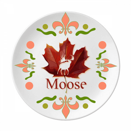 Moose Outline Maple Flower Ceramics Plate Tableware Dinner Dish