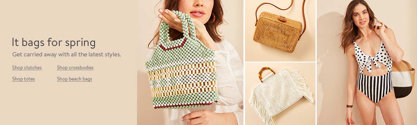 It bags for spring. Get carried away with all the latest styles. Shop clutches. Shop crossbodies. Shop totes. Shop beach bags. It bags for spring. Get carried away with all the latest styles. Shop clutches. Shop crossbodies. Shop totes. Shop beach bags.