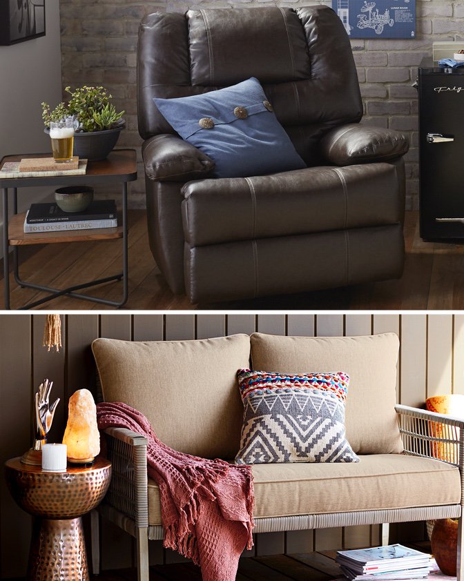 A boho she-shed and masculine man cave.