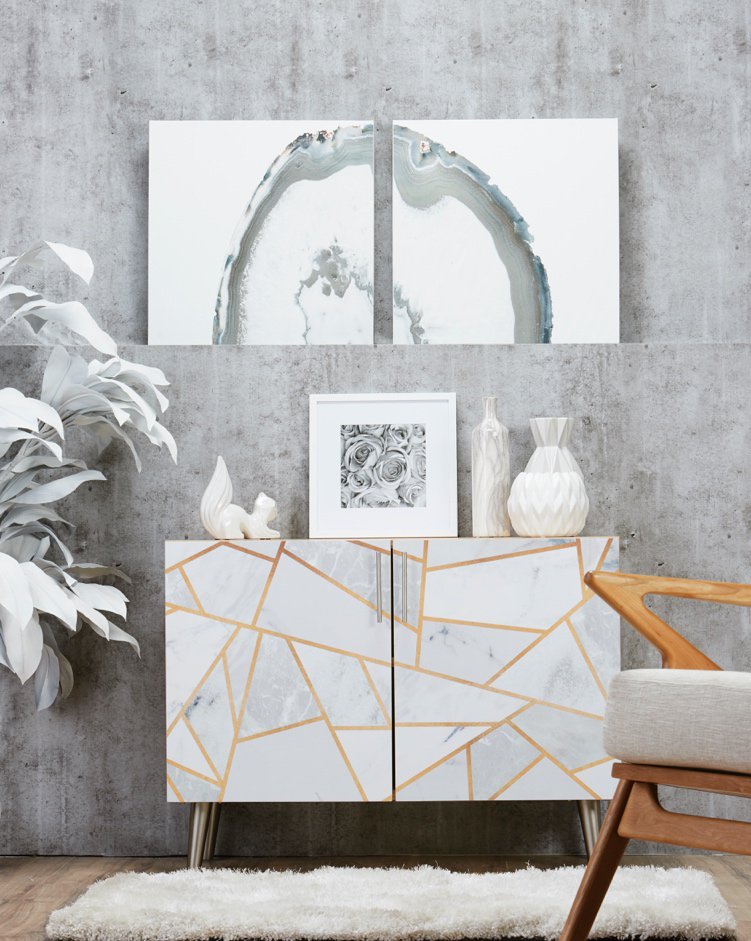 White credenza and decor