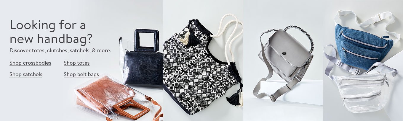 Looking for a new handbag? Discover totes, clutches, satchels, and more. Shop crossbodies. Shop totes. Shop satchels. Shop belt bags. Looking for a new handbag? Discover totes, clutches, satchels, and more. Shop crossbodies. Shop totes. Shop satchels. Shop belt bags.