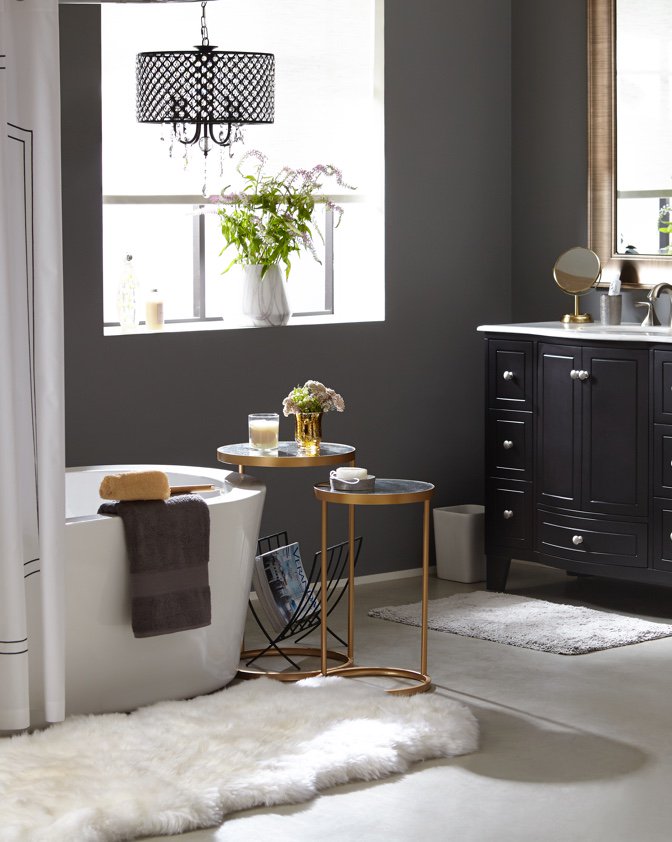 Moody modern glam bathroom.