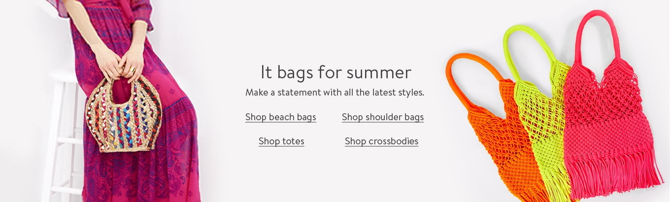 It bags for summer. Make a statement with all the latest styles. Shop beach bags. Shop shoulder bags. Shop totes. Shop crossbodies. It bags for summer. Make a statement with all the latest styles. Shop beach bags. Shop shoulder bags. Shop totes. Shop crossbodies.