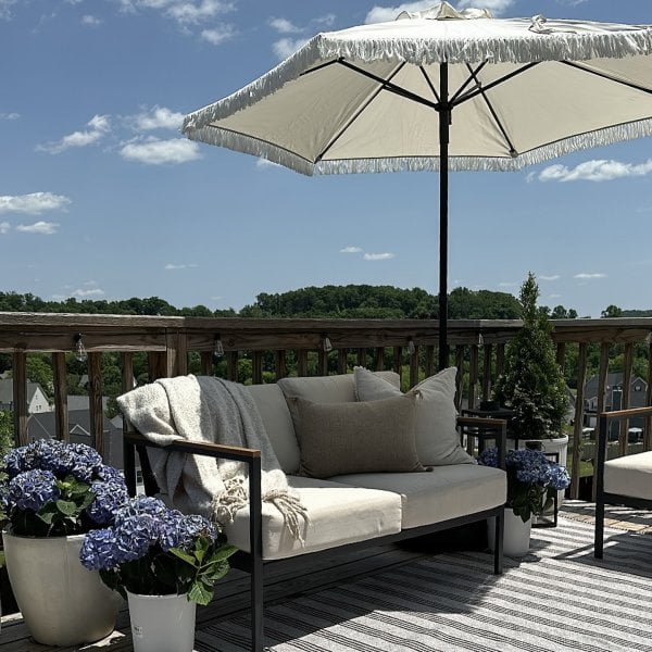 better homes & gardens ventura 7.5 fringe patio umbrella Better Homes & Gardens Outdoor 7.5' White Ventura Fringe Round Push-up  Premium Patio Umbrella