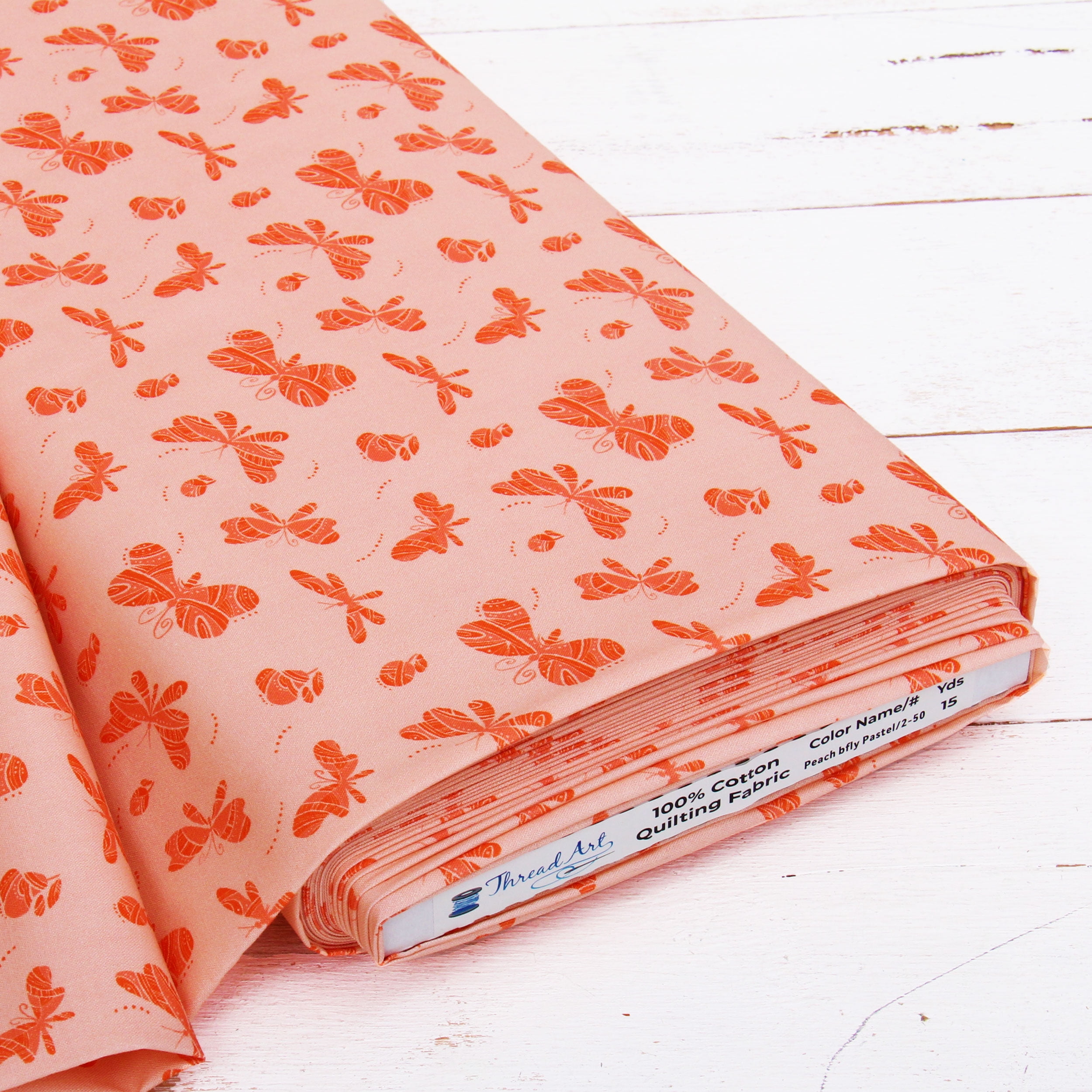 Yard Cut Premium Cotton Quilting Fabric Peach Butterfly