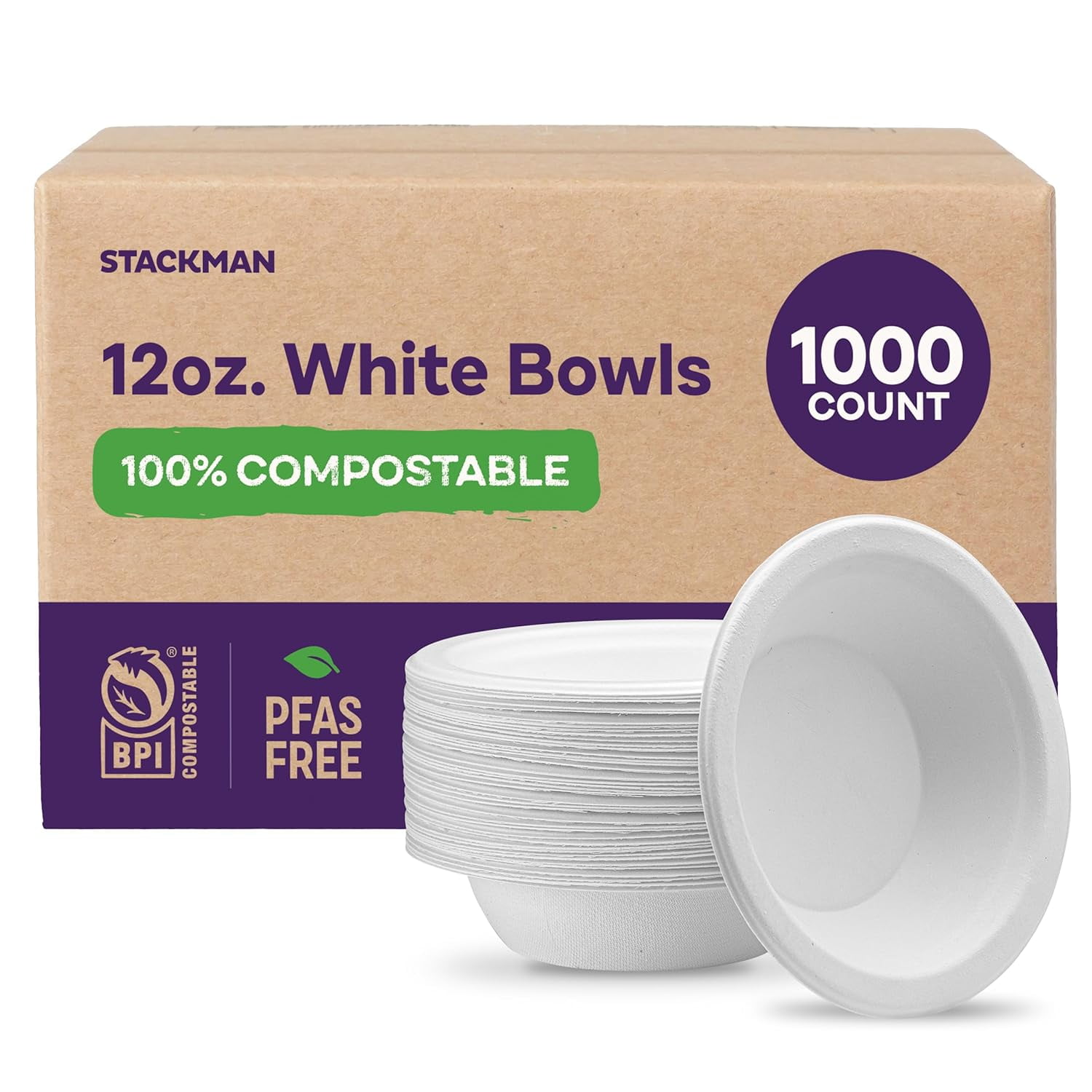 100 Compostable Paper Bowls 12 Oz 1000 Count Heavy Duty Soup Bowls