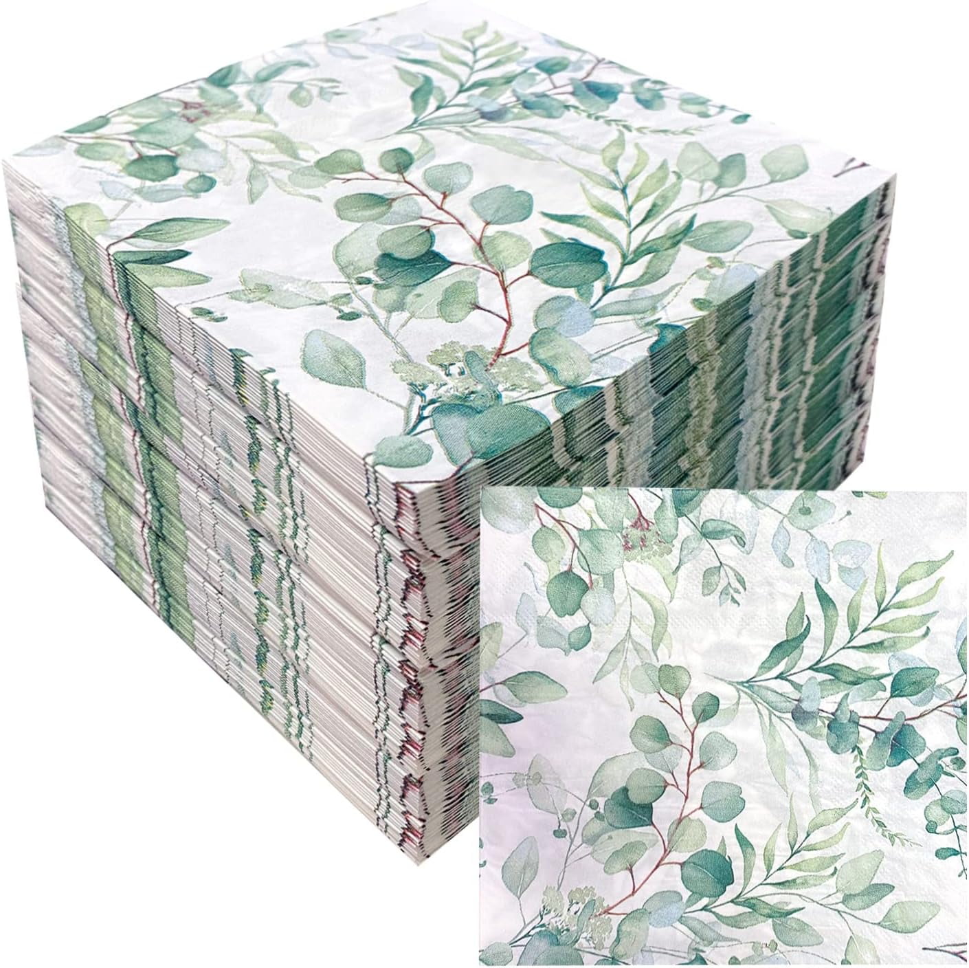 100 PCS Eucalyptus Napkins Sage Green Leaves Disposable Soft